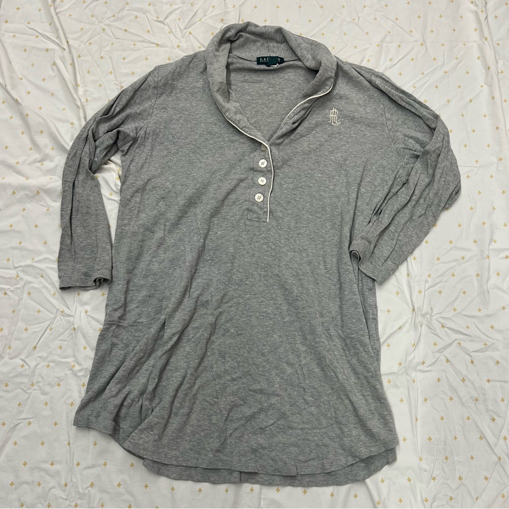 Ralph Lauren Gray 3/4 Sleeve Polo Button Down nightgown with pockets